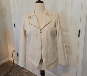 ANNE KLEIN Ponte Biker JACKET w/ gold zip M